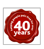 40 years keeping people pain free for over logo and GOC Safe hands logo